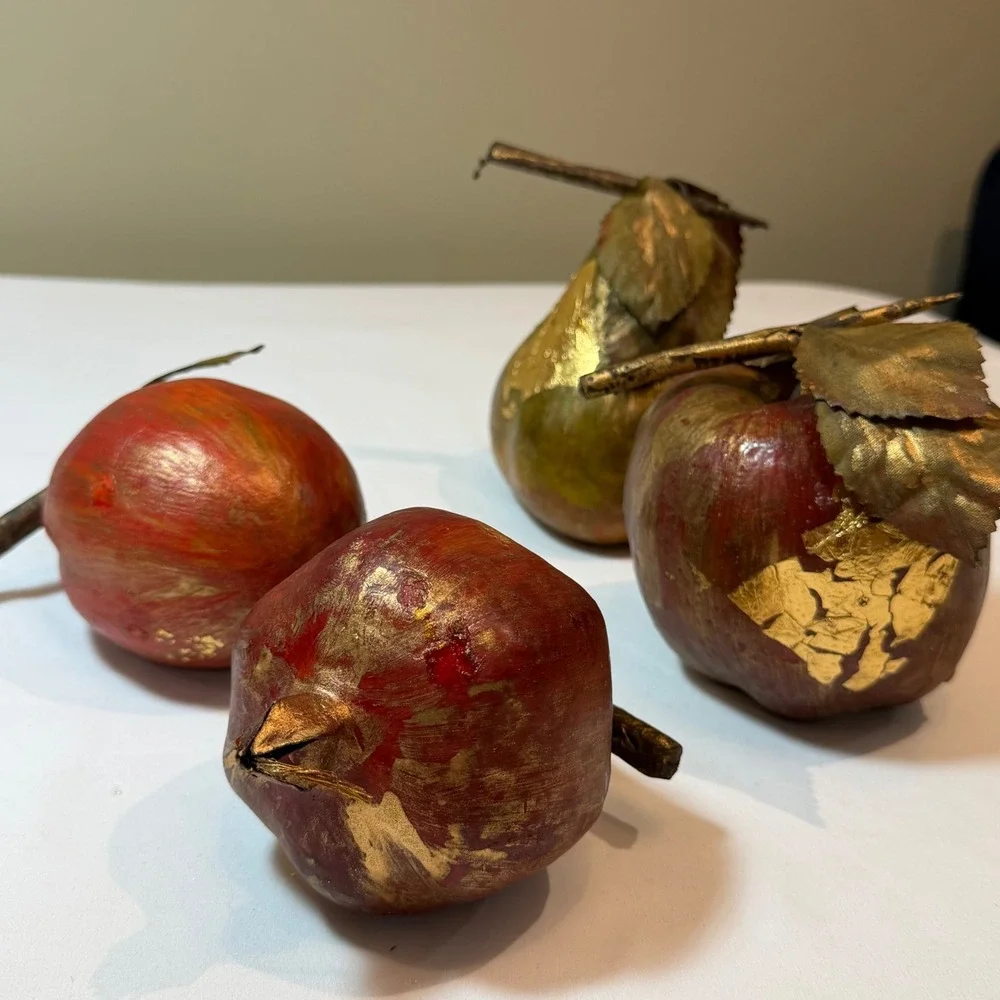 Set of 4 Gold Leaf Decorative Faux Fruit‎ Centerpiece Decor